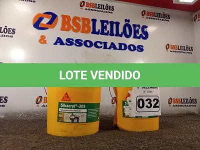 LOTE 032 - 02 BALDES DE SIKACRYL 203, SELANTE ACRÍLICO FLEXÍVEL 5KG. (NO ESTADO) ATENÇÃO! FAZER A VISITAÇÃO ANTES DE ARREMATAR, NÃO SABEMOS SE FUNCIONA. LEILÃO NÃO TEM GARANTIA E NEM DEVOLUÇÃO, SUJEITO A POSSÍVEIS AVARIAS VISÍVEIS/OCULTAS E/OU AUSÊNCIA DE COMPONENTES.