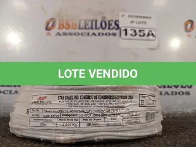 LOTE 135 - 01 ROLO DE CABO FLEXÍVEL 100M 1X2,5MM NA COR BRANCA (NOVO). (NO ESTADO) ATENÇÃO! FAZER A VISITAÇÃO ANTES DE ARREMATAR, NÃO SABEMOS SE FUNCIONA. LEILÃO NÃO TEM GARANTIA E NEM DEVOLUÇÃO, SUJEITO A POSSÍVEIS AVARIAS VISÍVEIS/OCULTAS E/OU AUSÊNCIA DE COMPONENTES.