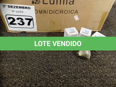 LOTE 237 - 01 LOTE COM APROXIMADAMENTE 80 LÂMPADAS DICROICA 1W 220V. (NO ESTADO) ATENÇÃO! FAZER A VISITAÇÃO ANTES DE ARREMATAR, NÃO SABEMOS SE FUNCIONA. LEILÃO NÃO TEM GARANTIA E NEM DEVOLUÇÃO, SUJEITO A POSSÍVEIS AVARIAS VISÍVEIS/OCULTAS E/OU AUSÊNCIA DE COMPONENTES.
