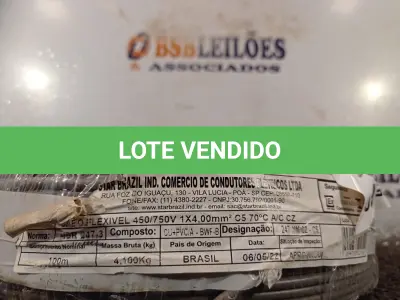 LOTE 145 - 01 ROLO DE CABO FLEXÍVEL 100M 1X4MM NA COR CINZA (NOVO). (NO ESTADO) ATENÇÃO! FAZER A VISITAÇÃO ANTES DE ARREMATAR, NÃO SABEMOS SE FUNCIONA. LEILÃO NÃO TEM GARANTIA E NEM DEVOLUÇÃO, SUJEITO A POSSÍVEIS AVARIAS VISÍVEIS/OCULTAS E/OU AUSÊNCIA DE COMPONENTES.