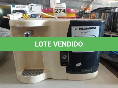 LOTE 273 - 01 PURIFICADOR DE ÁGUA REFRIGERADO MARCA EUROPA 220V. (NO ESTADO) ATENÇÃO! FAZER A VISITAÇÃO ANTES DE ARREMATAR, NÃO SABEMOS SE FUNCIONA. LEILÃO NÃO TEM GARANTIA E NEM DEVOLUÇÃO, SUJEITO A POSSÍVEIS AVARIAS VISÍVEIS/OCULTAS E/OU AUSÊNCIA DE COMPONENTES.