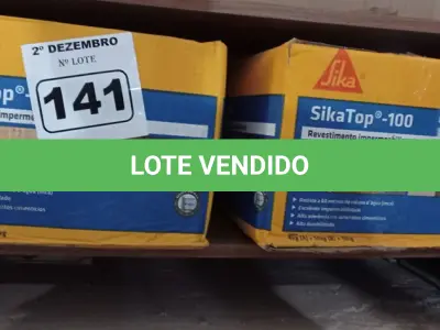 LOTE 141 - 02 CAIXAS DE SIKA TOP-100, REVESTIMENTO IMPERMEABILIZANTE SEMI-FLEXIVEL 18KG. (NO ESTADO) ATENÇÃO! FAZER A VISITAÇÃO ANTES DE ARREMATAR, NÃO SABEMOS SE FUNCIONA. LEILÃO NÃO TEM GARANTIA E NEM DEVOLUÇÃO, SUJEITO A POSSÍVEIS AVARIAS VISÍVEIS/OCULTAS E/OU AUSÊNCIA DE COMPONENTES.