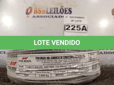 LOTE 225 - 01 ROLO DE CABO FLEXÍVEL 100M 1X2,5MM NA COR CINZA (NOVO). (NO ESTADO) ATENÇÃO! FAZER A VISITAÇÃO ANTES DE ARREMATAR, NÃO SABEMOS SE FUNCIONA. LEILÃO NÃO TEM GARANTIA E NEM DEVOLUÇÃO, SUJEITO A POSSÍVEIS AVARIAS VISÍVEIS/OCULTAS E/OU AUSÊNCIA DE COMPONENTES.