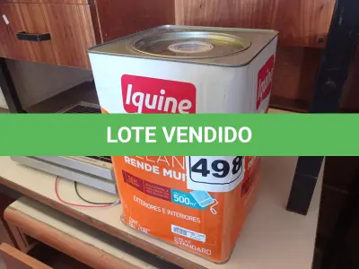 LOTE 498 - 01 LATA DE TINTA IQUINE DELANIL RENDE MUITO 18L FOSCO BASE “P”. (NO ESTADO) ATENÇÃO! FAZER A VISITAÇÃO ANTES DE ARREMATAR, NÃO SABEMOS SE FUNCIONA. LEILÃO NÃO TEM GARANTIA E NEM DEVOLUÇÃO, SUJEITO A POSSÍVEIS AVARIAS VISÍVEIS/OCULTAS E/OU AUSÊNCIA DE COMPONENTES.