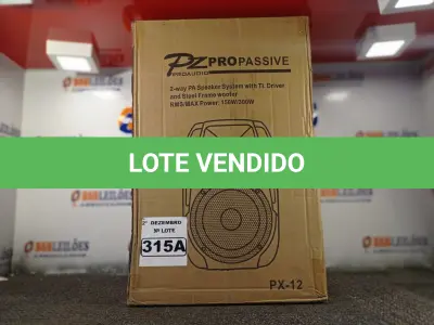 LOTE 315 - 01 CAIXA DE SOM PASSIVA PRO ÁUDIO PX-12 (NO ESTADO) ATENÇÃO! FAZER A VISITAÇÃO ANTES DE ARREMATAR, NÃO SABEMOS SE FUNCIONA. LEILÃO NÃO TEM GARANTIA E NEM DEVOLUÇÃO, SUJEITO A POSSÍVEIS AVARIAS VISÍVEIS/OCULTAS E/OU AUSÊNCIA DE COMPONENTES.