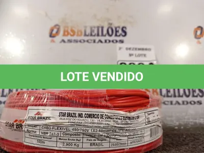 LOTE 280 - 01 ROLO DE CABO FLEXÍVEL 100M 1X2,5MM NA COR VERMELHA (NOVO). (NO ESTADO) ATENÇÃO! FAZER A VISITAÇÃO ANTES DE ARREMATAR, NÃO SABEMOS SE FUNCIONA. LEILÃO NÃO TEM GARANTIA E NEM DEVOLUÇÃO, SUJEITO A POSSÍVEIS AVARIAS VISÍVEIS/OCULTAS E/OU AUSÊNCIA DE COMPONENTES.