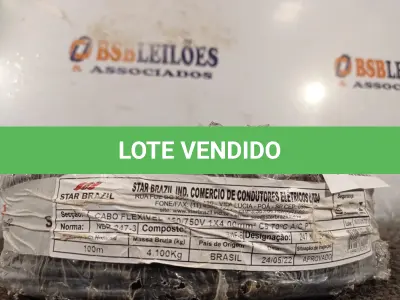LOTE 160 - 01 ROLO DE CABO FLEXÍVEL 100M 1X4MM NA COR PRETA (NOVO). (NO ESTADO) ATENÇÃO! FAZER A VISITAÇÃO ANTES DE ARREMATAR, NÃO SABEMOS SE FUNCIONA. LEILÃO NÃO TEM GARANTIA E NEM DEVOLUÇÃO, SUJEITO A POSSÍVEIS AVARIAS VISÍVEIS/OCULTAS E/OU AUSÊNCIA DE COMPONENTES.
