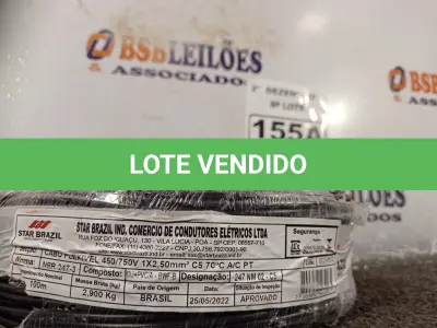 LOTE 155 - 01 ROLO DE CABO FLEXÍVEL 100M 1X2,5MM NA COR PRETA (NOVO). (NO ESTADO) ATENÇÃO! FAZER A VISITAÇÃO ANTES DE ARREMATAR, NÃO SABEMOS SE FUNCIONA. LEILÃO NÃO TEM GARANTIA E NEM DEVOLUÇÃO, SUJEITO A POSSÍVEIS AVARIAS VISÍVEIS/OCULTAS E/OU AUSÊNCIA DE COMPONENTES.