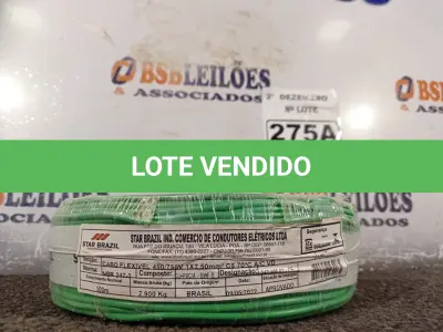 LOTE 275 - 01 ROLO DE CABO FLEXÍVEL 100M 1X2,5MM NA COR VERDE (NOVO). (NO ESTADO) ATENÇÃO! FAZER A VISITAÇÃO ANTES DE ARREMATAR, NÃO SABEMOS SE FUNCIONA. LEILÃO NÃO TEM GARANTIA E NEM DEVOLUÇÃO, SUJEITO A POSSÍVEIS AVARIAS VISÍVEIS/OCULTAS E/OU AUSÊNCIA DE COMPONENTES.