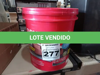 LOTE 277 - 01 BALDE DE DRYKOVEDA, ADITIVO IMPERMEABILIZANTE PARA ARGAMASSA E CONCRETO 18L. (NO ESTADO) ATENÇÃO! FAZER A VISITAÇÃO ANTES DE ARREMATAR, NÃO SABEMOS SE FUNCIONA. LEILÃO NÃO TEM GARANTIA E NEM DEVOLUÇÃO, SUJEITO A POSSÍVEIS AVARIAS VISÍVEIS/OCULTAS E/OU AUSÊNCIA DE COMPONENTES.