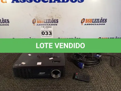 LOTE 033 - 01 PROJETOR MULTIMIDIA MARCA ACER. (NO ESTADO) ATENÇÃO! FAZER A VISITAÇÃO ANTES DE ARREMATAR, NÃO SABEMOS SE FUNCIONA. LEILÃO NÃO TEM GARANTIA E NEM DEVOLUÇÃO, SUJEITO A POSSÍVEIS AVARIAS VISÍVEIS/OCULTAS E/OU AUSÊNCIA DE COMPONENTES.