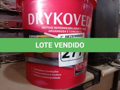LOTE 277 - 01 BALDE DE DRYKOVEDA, ADITIVO IMPERMEABILIZANTE PARA ARGAMASSA E CONCRETO 18L. (NO ESTADO) ATENÇÃO! FAZER A VISITAÇÃO ANTES DE ARREMATAR, NÃO SABEMOS SE FUNCIONA. LEILÃO NÃO TEM GARANTIA E NEM DEVOLUÇÃO, SUJEITO A POSSÍVEIS AVARIAS VISÍVEIS/OCULTAS E/OU AUSÊNCIA DE COMPONENTES.