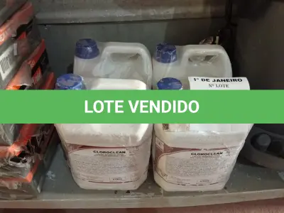 LOTE 053 - 20 LITROS DE CLOROCLEAN, LIMPADOR DESINFETANTE CLORADO PARA INDÚSTRIAS ALIMENTÍCIAS E AFINS. (NO ESTADO) ATENÇÃO! FAZER A VISITAÇÃO ANTES DE ARREMATAR, NÃO SABEMOS SE FUNCIONA. LEILÃO NÃO TEM GARANTIA E NEM DEVOLUÇÃO, SUJEITO A POSSÍVEIS AVARIAS VISÍVEIS/OCULTAS E/OU AUSÊNCIA DE COMPONENTES.