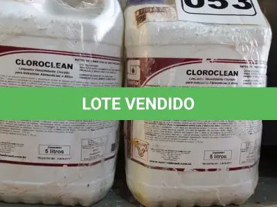 LOTE 053 - 20 LITROS DE CLOROCLEAN, LIMPADOR DESINFETANTE CLORADO PARA INDÚSTRIAS ALIMENTÍCIAS E AFINS. (NO ESTADO) ATENÇÃO! FAZER A VISITAÇÃO ANTES DE ARREMATAR, NÃO SABEMOS SE FUNCIONA. LEILÃO NÃO TEM GARANTIA E NEM DEVOLUÇÃO, SUJEITO A POSSÍVEIS AVARIAS VISÍVEIS/OCULTAS E/OU AUSÊNCIA DE COMPONENTES.