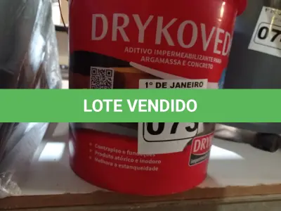 LOTE 073 - 01 BALDE DE DRYKOVEDA, ADITIVO IMPERMEABILIZANTE PARA ARGAMASSA E CONCRETO. (NO ESTADO) ATENÇÃO! FAZER A VISITAÇÃO ANTES DE ARREMATAR, NÃO SABEMOS SE FUNCIONA. LEILÃO NÃO TEM GARANTIA E NEM DEVOLUÇÃO, SUJEITO A POSSÍVEIS AVARIAS VISÍVEIS/OCULTAS E/OU AUSÊNCIA DE COMPONENTES.