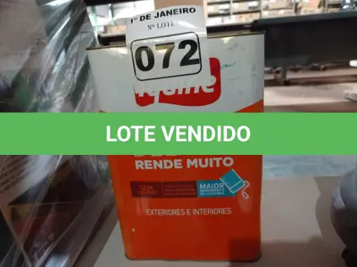 LOTE 072 - 01 LATA DE TINTA IQUINE DELANIL RENDE MUITO 18L NA COR BRANCO NEVE. (NO ESTADO) ATENÇÃO! FAZER A VISITAÇÃO ANTES DE ARREMATAR, NÃO SABEMOS SE FUNCIONA. LEILÃO NÃO TEM GARANTIA E NEM DEVOLUÇÃO, SUJEITO A POSSÍVEIS AVARIAS VISÍVEIS/OCULTAS E/OU AUSÊNCIA DE COMPONENTES.