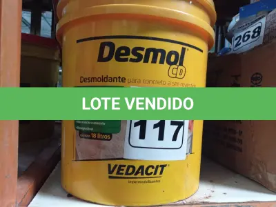 LOTE 117 - 01 BALDE DE DESMOLDANTE PARA CONCRETO A SER REVESTIDO 18L. (NO ESTADO) ATENÇÃO! FAZER A VISITAÇÃO ANTES DE ARREMATAR, NÃO SABEMOS SE FUNCIONA. LEILÃO NÃO TEM GARANTIA E NEM DEVOLUÇÃO, SUJEITO A POSSÍVEIS AVARIAS VISÍVEIS/OCULTAS E/OU AUSÊNCIA DE COMPONENTES.