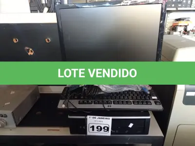 LOTE 199 - 01 CPU, 01 MONITOR, 01 TECLADO E 01 MOUSE. (NO ESTADO) ATENÇÃO! FAZER A VISITAÇÃO ANTES DE ARREMATAR, NÃO SABEMOS SE FUNCIONA. LEILÃO NÃO TEM GARANTIA E NEM DEVOLUÇÃO, SUJEITO A POSSÍVEIS AVARIAS VISÍVEIS/OCULTAS E/OU AUSÊNCIA DE COMPONENTES.