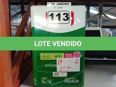 LOTE 113 - 01 LATA DE TINTA IQUINE DIAPISO SUPER RESISTENTE 18L NA COR VERMELHA. (NO ESTADO) ATENÇÃO! FAZER A VISITAÇÃO ANTES DE ARREMATAR, NÃO SABEMOS SE FUNCIONA. LEILÃO NÃO TEM GARANTIA E NEM DEVOLUÇÃO, SUJEITO A POSSÍVEIS AVARIAS VISÍVEIS/OCULTAS E/OU AUSÊNCIA DE COMPONENTES.