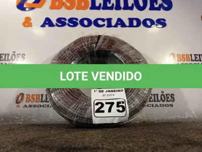 LOTE 275 - 01 ROLO DE CABO FLEXÍVEL 100M 1X10MM NA COR PRETA. (NOVO). (NO ESTADO) ATENÇÃO! FAZER A VISITAÇÃO ANTES DE ARREMATAR, NÃO SABEMOS SE FUNCIONA. LEILÃO NÃO TEM GARANTIA E NEM DEVOLUÇÃO, SUJEITO A POSSÍVEIS AVARIAS VISÍVEIS/OCULTAS E/OU AUSÊNCIA DE COMPONENTES.