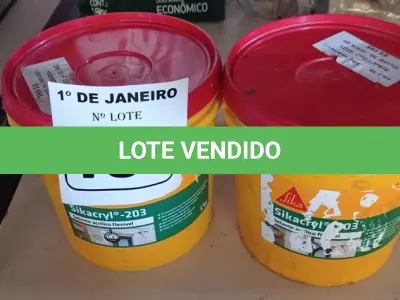 LOTE 186 - 02 BALDES DE SIKACRYL 203, SELANTE ACRÍLICO FLEXÍVEL. (NO ESTADO) ATENÇÃO! FAZER A VISITAÇÃO ANTES DE ARREMATAR, NÃO SABEMOS SE FUNCIONA. LEILÃO NÃO TEM GARANTIA E NEM DEVOLUÇÃO, SUJEITO A POSSÍVEIS AVARIAS VISÍVEIS/OCULTAS E/OU AUSÊNCIA DE COMPONENTES.