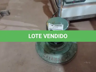 LOTE 317 - 01 ENCERADEIRA INDUSTRIAL MARCA CRISMAR. (NO ESTADO) ATENÇÃO! FAZER A VISITAÇÃO ANTES DE ARREMATAR, NÃO SABEMOS SE FUNCIONA. LEILÃO NÃO TEM GARANTIA E NEM DEVOLUÇÃO, SUJEITO A POSSÍVEIS AVARIAS VISÍVEIS/OCULTAS E/OU AUSÊNCIA DE COMPONENTES.