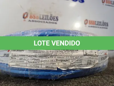 LOTE 395 - 01 ROLO DE CABO FLEXÍVEL 100M 1X10MM NA COR AZUL. (NOVO). (NO ESTADO) ATENÇÃO! FAZER A VISITAÇÃO ANTES DE ARREMATAR, NÃO SABEMOS SE FUNCIONA. LEILÃO NÃO TEM GARANTIA E NEM DEVOLUÇÃO, SUJEITO A POSSÍVEIS AVARIAS VISÍVEIS/OCULTAS E/OU AUSÊNCIA DE COMPONENTES.