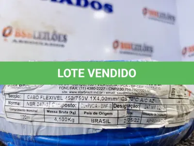 LOTE 155 - 01 ROLO DE CABO FLEXÍVEL 100M 1X4MM NA COR AZUL(NOVO). (NO ESTADO) ATENÇÃO! FAZER A VISITAÇÃO ANTES DE ARREMATAR, NÃO SABEMOS SE FUNCIONA. LEILÃO NÃO TEM GARANTIA E NEM DEVOLUÇÃO, SUJEITO A POSSÍVEIS AVARIAS VISÍVEIS/OCULTAS E/OU AUSÊNCIA DE COMPONENTES.