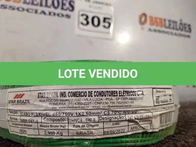LOTE 305 - 01 ROLO DE CABO FLEXÍVEL 100M 1X2,5MM NA COR VERDE. (NOVO). (NO ESTADO) ATENÇÃO! FAZER A VISITAÇÃO ANTES DE ARREMATAR, NÃO SABEMOS SE FUNCIONA. LEILÃO NÃO TEM GARANTIA E NEM DEVOLUÇÃO, SUJEITO A POSSÍVEIS AVARIAS VISÍVEIS/OCULTAS E/OU AUSÊNCIA DE COMPONENTES.