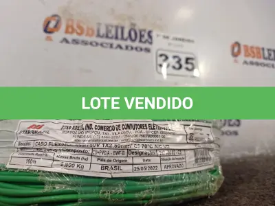 LOTE 335 - 01 ROLO DE CABO FLEXÍVEL 100M 1X2,5MM NA COR VERDE. (NOVO). (NO ESTADO) ATENÇÃO! FAZER A VISITAÇÃO ANTES DE ARREMATAR, NÃO SABEMOS SE FUNCIONA. LEILÃO NÃO TEM GARANTIA E NEM DEVOLUÇÃO, SUJEITO A POSSÍVEIS AVARIAS VISÍVEIS/OCULTAS E/OU AUSÊNCIA DE COMPONENTES.