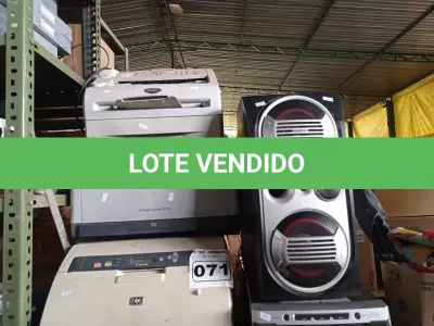 LOTE 071 - 03 IMPRESSORAS MARCAS E MODELOS DIVERSOS, 01 SCANNER, 01 APARELHO DE FAX E 01 APARELHO DE SOM. (NO ESTADO) ATENÇÃO! FAZER A VISITAÇÃO ANTES DE ARREMATAR, NÃO SABEMOS SE FUNCIONA. LEILÃO NÃO TEM GARANTIA E NEM DEVOLUÇÃO, SUJEITO A POSSÍVEIS AVARIAS VISÍVEIS/OCULTAS E/OU AUSÊNCIA DE COMPONENTES.
