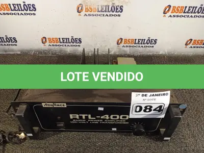 LOTE 084 - 01 AMPLIFICADOR DE ÁUDIO POWER RTL400.(NO ESTADO) ATENÇÃO! FAZER A VISITAÇÃO ANTES DE ARREMATAR, NÃO SABEMOS SE FUNCIONA. LEILÃO NÃO TEM GARANTIA E NEM DEVOLUÇÃO, SUJEITO A POSSÍVEIS AVARIAS VISÍVEIS/OCULTAS E/OU AUSÊNCIA DE COMPONENTES.
