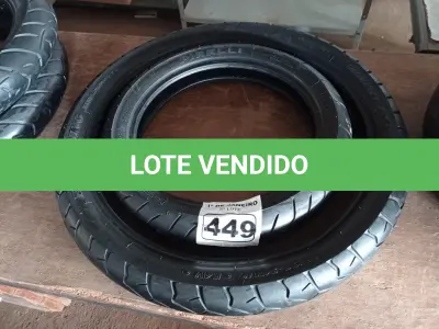 LOTE 449 - 02 PNEUS DE MOTO 100/80/14, 90/90/21. (NO ESTADO) ATENÇÃO! FAZER A VISITAÇÃO ANTES DE ARREMATAR, NÃO SABEMOS SE FUNCIONA. LEILÃO NÃO TEM GARANTIA E NEM DEVOLUÇÃO, SUJEITO A POSSÍVEIS AVARIAS VISÍVEIS/OCULTAS E/OU AUSÊNCIA DE COMPONENTES.