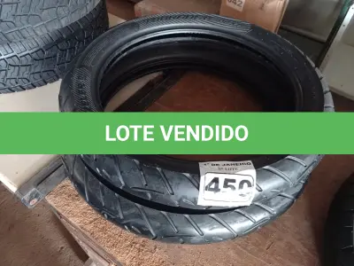 LOTE 450 - 02 PNEUS DE MOTO 100/90/19. (NO ESTADO) ATENÇÃO! FAZER A VISITAÇÃO ANTES DE ARREMATAR, NÃO SABEMOS SE FUNCIONA. LEILÃO NÃO TEM GARANTIA E NEM DEVOLUÇÃO, SUJEITO A POSSÍVEIS AVARIAS VISÍVEIS/OCULTAS E/OU AUSÊNCIA DE COMPONENTES.