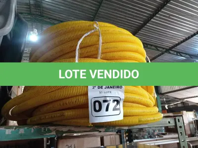 LOTE 072 - 02 ROLOS DE MANGUEIRA CORRUGADA CONDUITE NA COR AMARELO. (NO ESTADO) ATENÇÃO! FAZER A VISITAÇÃO ANTES DE ARREMATAR, NÃO SABEMOS SE FUNCIONA. LEILÃO NÃO TEM GARANTIA E NEM DEVOLUÇÃO, SUJEITO A POSSÍVEIS AVARIAS VISÍVEIS/OCULTAS E/OU AUSÊNCIA DE COMPONENTES.