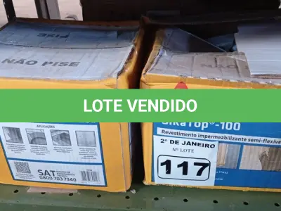 LOTE 117 - 02 CAIXAS DE REVESTIMENTO IMPERMEABILIZANTE SEMI-FLEXIVEL SIKA TOP 100 18KG. (NO ESTADO) ATENÇÃO! FAZER A VISITAÇÃO ANTES DE ARREMATAR, NÃO SABEMOS SE FUNCIONA. LEILÃO NÃO TEM GARANTIA E NEM DEVOLUÇÃO, SUJEITO A POSSÍVEIS AVARIAS VISÍVEIS/OCULTAS E/OU AUSÊNCIA DE COMPONENTES.