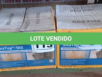LOTE 115 - 02 CAIXAS DE REVESTIMENTO IMPERMEABILIZANTE SEMI-FLEXIVEL SIKA TOP 100 18KG. (NO ESTADO) ATENÇÃO! FAZER A VISITAÇÃO ANTES DE ARREMATAR, NÃO SABEMOS SE FUNCIONA. LEILÃO NÃO TEM GARANTIA E NEM DEVOLUÇÃO, SUJEITO A POSSÍVEIS AVARIAS VISÍVEIS/OCULTAS E/OU AUSÊNCIA DE COMPONENTES.
