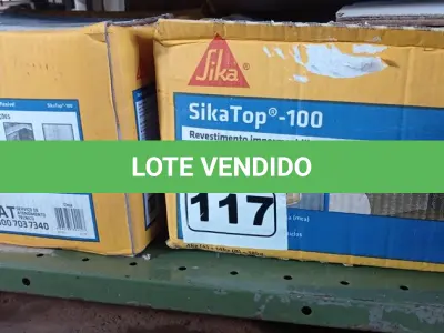 LOTE 117 - 02 CAIXAS DE REVESTIMENTO IMPERMEABILIZANTE SEMI-FLEXIVEL SIKA TOP 100 18KG. (NO ESTADO) ATENÇÃO! FAZER A VISITAÇÃO ANTES DE ARREMATAR, NÃO SABEMOS SE FUNCIONA. LEILÃO NÃO TEM GARANTIA E NEM DEVOLUÇÃO, SUJEITO A POSSÍVEIS AVARIAS VISÍVEIS/OCULTAS E/OU AUSÊNCIA DE COMPONENTES.