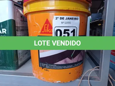 LOTE 051 - 01 LATA DE SIKAECOASFALTO EMULSÃO DISPERSA EM ÁGUA P/ IMPRIMAÇÃO/IPERMEABILIZAÇÃO DE 18L. (NO ESTADO) ATENÇÃO! FAZER A VISITAÇÃO ANTES DE ARREMATAR, NÃO SABEMOS SE FUNCIONA. LEILÃO NÃO TEM GARANTIA E NEM DEVOLUÇÃO, SUJEITO A POSSÍVEIS AVARIAS VISÍVEIS/OCULTAS E/OU AUSÊNCIA DE COMPONENTES.