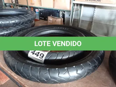 LOTE 449 - 02 PNEUS DE MOTO 100/80/14, 90/90/21. (NO ESTADO) ATENÇÃO! FAZER A VISITAÇÃO ANTES DE ARREMATAR, NÃO SABEMOS SE FUNCIONA. LEILÃO NÃO TEM GARANTIA E NEM DEVOLUÇÃO, SUJEITO A POSSÍVEIS AVARIAS VISÍVEIS/OCULTAS E/OU AUSÊNCIA DE COMPONENTES.