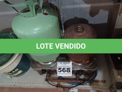 LOTE 568 - 02 FOGÕES DE 02 BOCAS SENDO 01 ELÉTRICO, 01 BOTIJÃO DE GÁS P2 E 01 BOTIJÃO DE GÁS R22 “VAZIOS”. (NO ESTADO) ATENÇÃO! FAZER A VISITAÇÃO ANTES DE ARREMATAR, NÃO SABEMOS SE FUNCIONA. LEILÃO NÃO TEM GARANTIA E NEM DEVOLUÇÃO, SUJEITO A POSSÍVEIS AVARIAS VISÍVEIS/OCULTAS E/OU AUSÊNCIA DE COMPONENTES.