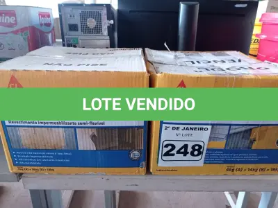 LOTE 248 - 02 CAIXAS DE REVESTIMENTO IMPERMEABILIZANTE SEMI-FLEXIVEL SIKA TOP 100 18KG. (NO ESTADO) ATENÇÃO! FAZER A VISITAÇÃO ANTES DE ARREMATAR, NÃO SABEMOS SE FUNCIONA. LEILÃO NÃO TEM GARANTIA E NEM DEVOLUÇÃO, SUJEITO A POSSÍVEIS AVARIAS VISÍVEIS/OCULTAS E/OU AUSÊNCIA DE COMPONENTES.