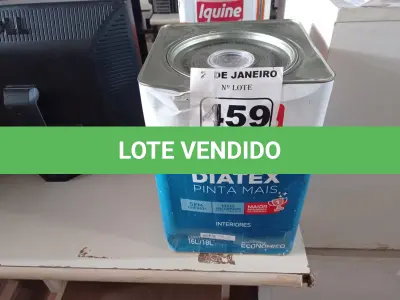 LOTE 459 - 01 LATA DE TINTA IQUINE DIATEX PINTA MAIS 18L FOSCO BASE “P”. (NO ESTADO) ATENÇÃO! FAZER A VISITAÇÃO ANTES DE ARREMATAR, NÃO SABEMOS SE FUNCIONA. LEILÃO NÃO TEM GARANTIA E NEM DEVOLUÇÃO, SUJEITO A POSSÍVEIS AVARIAS VISÍVEIS/OCULTAS E/OU AUSÊNCIA DE COMPONENTES.