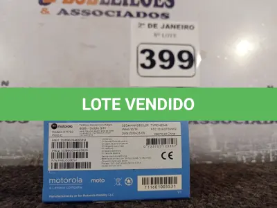 LOTE 399 - 01 CELULAR MOTOC MODELO:XT1750 8GB MARCA LENOVO. (NO ESTADO) ATENÇÃO! FAZER A VISITAÇÃO ANTES DE ARREMATAR, NÃO SABEMOS SE FUNCIONA. LEILÃO NÃO TEM GARANTIA E NEM DEVOLUÇÃO, SUJEITO A POSSÍVEIS AVARIAS VISÍVEIS/OCULTAS E/OU AUSÊNCIA DE COMPONENTES.