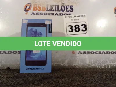 LOTE 383 - 01 CELULAR K8PLUS 32GB COM CARREGADOR MARCA LENOVO. (NO ESTADO) ATENÇÃO! FAZER A VISITAÇÃO ANTES DE ARREMATAR, NÃO SABEMOS SE FUNCIONA. LEILÃO NÃO TEM GARANTIA E NEM DEVOLUÇÃO, SUJEITO A POSSÍVEIS AVARIAS VISÍVEIS/OCULTAS E/OU AUSÊNCIA DE COMPONENTES.