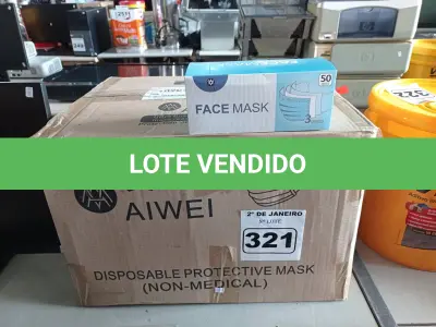 LOTE 321 - 01 CAIXA COM APROXIMADAMENTE 2.000 MASCARAS DESCARTÁVEIS VARIADAS. (NO ESTADO) ATENÇÃO! FAZER A VISITAÇÃO ANTES DE ARREMATAR, NÃO SABEMOS SE FUNCIONA. LEILÃO NÃO TEM GARANTIA E NEM DEVOLUÇÃO, SUJEITO A POSSÍVEIS AVARIAS VISÍVEIS/OCULTAS E/OU AUSÊNCIA DE COMPONENTES.