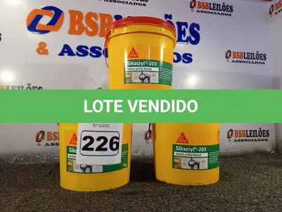 LOTE 226 - 03 BALDES DE SELANTE ACRÍLICO FLEXÍVEL SIKACRYL 203 5KG. (NO ESTADO) ATENÇÃO! FAZER A VISITAÇÃO ANTES DE ARREMATAR, NÃO SABEMOS SE FUNCIONA. LEILÃO NÃO TEM GARANTIA E NEM DEVOLUÇÃO, SUJEITO A POSSÍVEIS AVARIAS VISÍVEIS/OCULTAS E/OU AUSÊNCIA DE COMPONENTES.