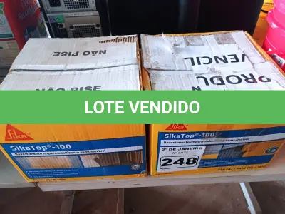 LOTE 248 - 02 CAIXAS DE REVESTIMENTO IMPERMEABILIZANTE SEMI-FLEXIVEL SIKA TOP 100 18KG. (NO ESTADO) ATENÇÃO! FAZER A VISITAÇÃO ANTES DE ARREMATAR, NÃO SABEMOS SE FUNCIONA. LEILÃO NÃO TEM GARANTIA E NEM DEVOLUÇÃO, SUJEITO A POSSÍVEIS AVARIAS VISÍVEIS/OCULTAS E/OU AUSÊNCIA DE COMPONENTES.