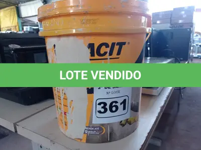 LOTE 361 - 01 BALDE DE VEDACIT, ADITIVO IMPERMEABILIZANTE PARA CONCRETOS E ARGAMASSAS. (NO ESTADO) ATENÇÃO! FAZER A VISITAÇÃO ANTES DE ARREMATAR, NÃO SABEMOS SE FUNCIONA. LEILÃO NÃO TEM GARANTIA E NEM DEVOLUÇÃO, SUJEITO A POSSÍVEIS AVARIAS VISÍVEIS/OCULTAS E/OU AUSÊNCIA DE COMPONENTES.