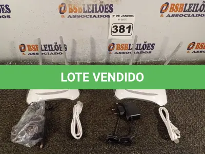 LOTE 381 - 02 ROTEADORES TP-LINK COM CABO E FONTE. (NO ESTADO) ATENÇÃO! FAZER A VISITAÇÃO ANTES DE ARREMATAR, NÃO SABEMOS SE FUNCIONA. LEILÃO NÃO TEM GARANTIA E NEM DEVOLUÇÃO, SUJEITO A POSSÍVEIS AVARIAS VISÍVEIS/OCULTAS E/OU AUSÊNCIA DE COMPONENTES.